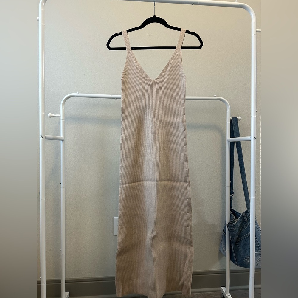 Zara Beige Knit Midi Dress